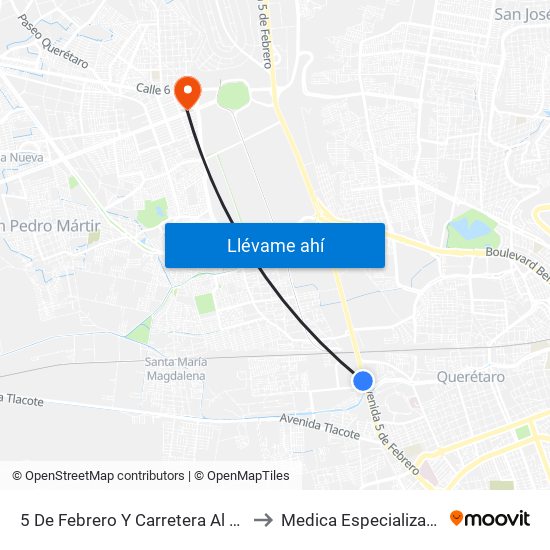 5 De Febrero Y Carretera Al Campo Militar to Medica Especializada Satelite map