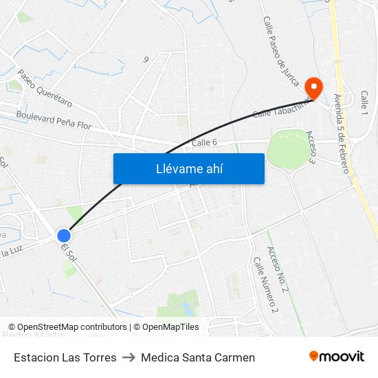 Estacion Las Torres to Medica Santa Carmen map