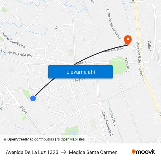Avenida De La Luz 1323 to Medica Santa Carmen map