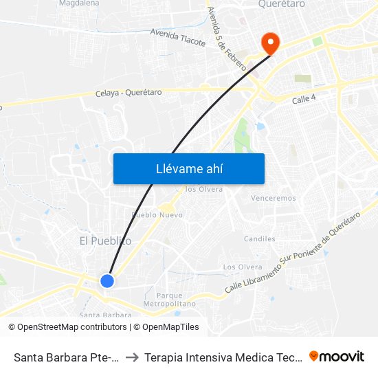 Santa Barbara Pte-Ote to Terapia Intensiva Medica Tec 100 map