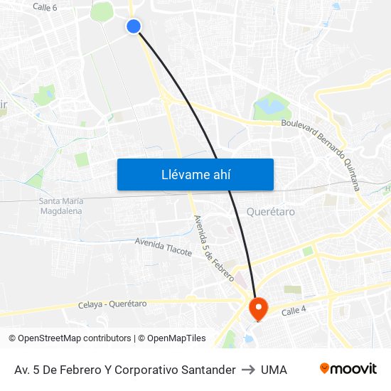 Av. 5 De Febrero Y Corporativo Santander to UMA map