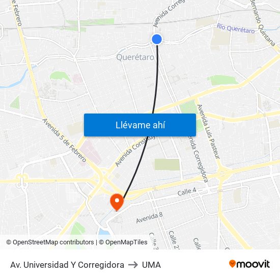 Av. Universidad Y Corregidora to UMA map