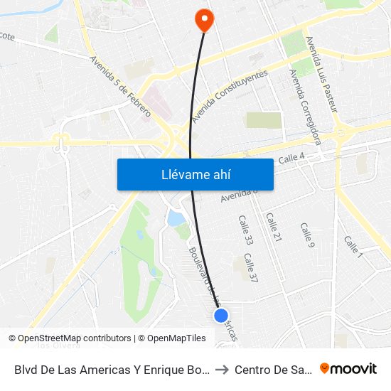 Blvd De Las Americas Y Enrique Bordes to Centro De Salud map