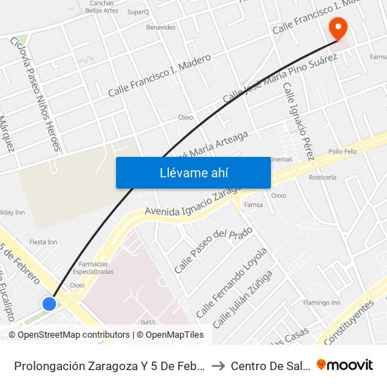 Prolongación Zaragoza Y 5 De Febrero to Centro De Salud map