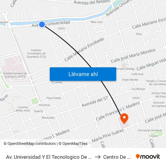 Av. Universidad Y El Tecnologico De Queretaro to Centro De Salud map