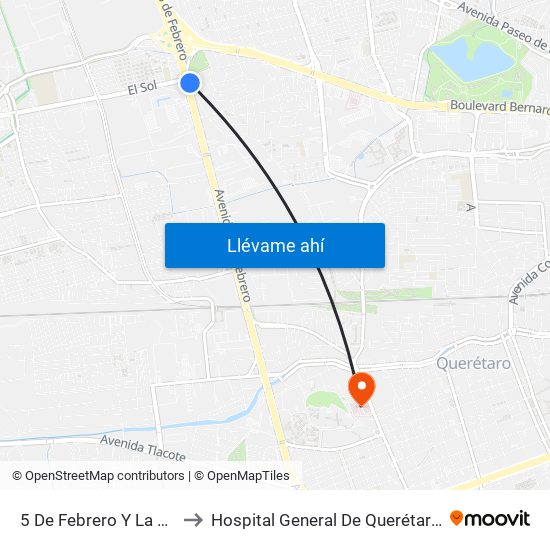 5 De Febrero Y La Obrera to Hospital General De Querétaro Issste map