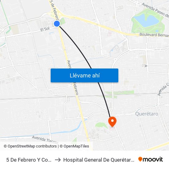 5 De Febrero Y Coahuila to Hospital General De Querétaro Issste map