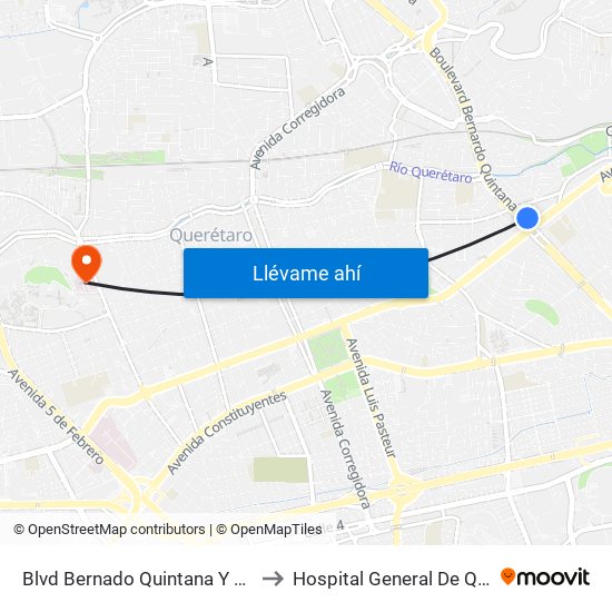 Blvd Bernado Quintana Y Calz De Los Arcos to Hospital General De Querétaro Issste map