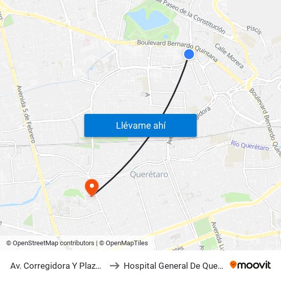 Av. Corregidora Y Plaza Del Parque to Hospital General De Querétaro Issste map