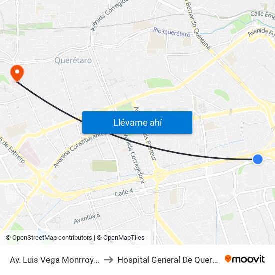 Av. Luis Vega Monrroy Y Estadio to Hospital General De Querétaro Issste map
