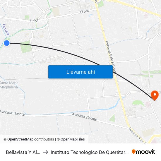 Bellavista Y Alheli to Instituto Tecnológico De Querétaro (Itq) map