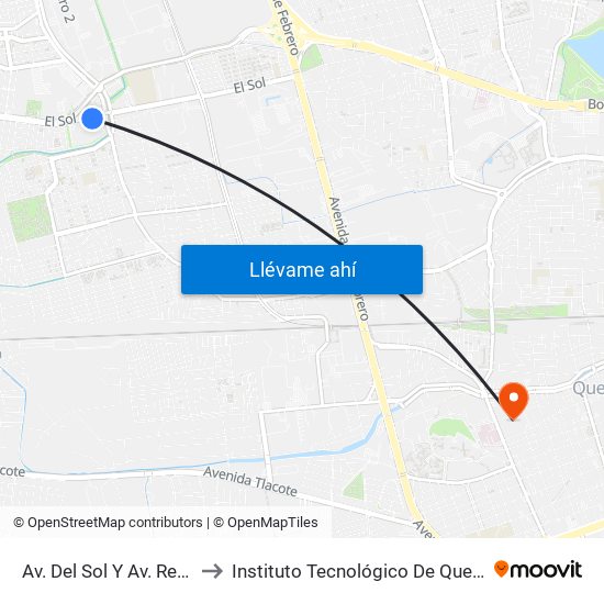 Av. Del Sol Y Av. Revolucion to Instituto Tecnológico De Querétaro (Itq) map