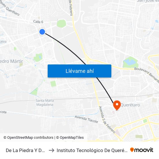 De La Piedra Y De Jade to Instituto Tecnológico De Querétaro (Itq) map