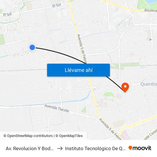 Av. Revolucion Y Bodega Aurrera to Instituto Tecnológico De Querétaro (Itq) map