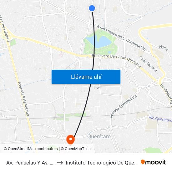 Av. Peñuelas Y Av. Paileros to Instituto Tecnológico De Querétaro (Itq) map