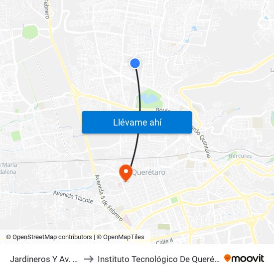 Jardineros Y Av. Platón to Instituto Tecnológico De Querétaro (Itq) map