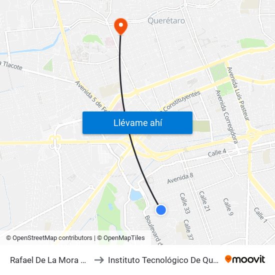 Rafael De La Mora Y Calle 53 to Instituto Tecnológico De Querétaro (Itq) map