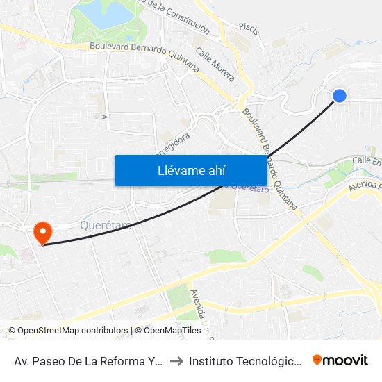 Av. Paseo De La Reforma Y Marques De Franciforte to Instituto Tecnológico De Querétaro (Itq) map