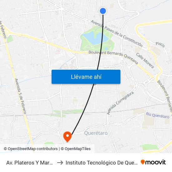 Av. Plateros Y Marmoleros to Instituto Tecnológico De Querétaro (Itq) map