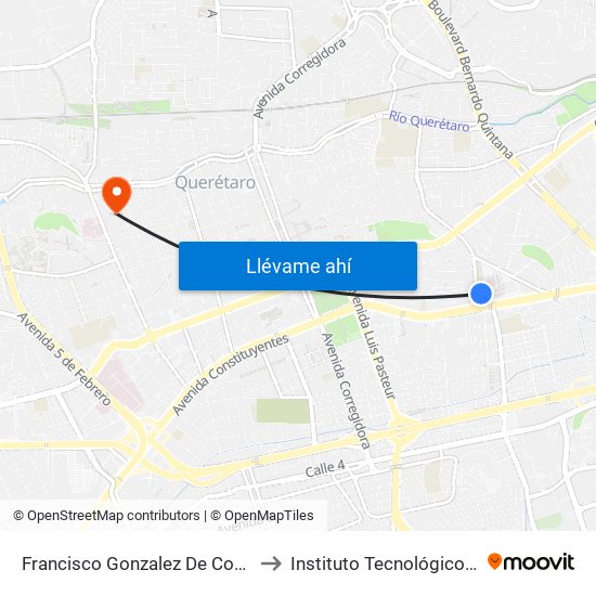 Francisco Gonzalez De Cosio Y 20 De Noviembre to Instituto Tecnológico De Querétaro (Itq) map