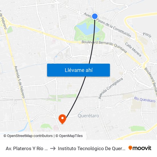 Av. Plateros Y Río Blanco to Instituto Tecnológico De Querétaro (Itq) map