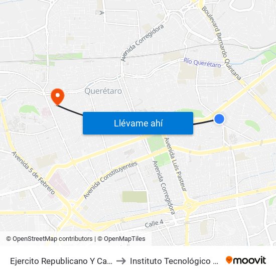 Ejercito Republicano Y Calzada De Los Arcos to Instituto Tecnológico De Querétaro (Itq) map