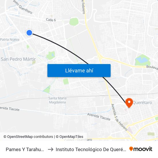 Pames Y Tarahumaras to Instituto Tecnológico De Querétaro (Itq) map