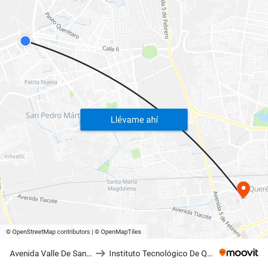 Avenida Valle De Santiago, 102 to Instituto Tecnológico De Querétaro (Itq) map