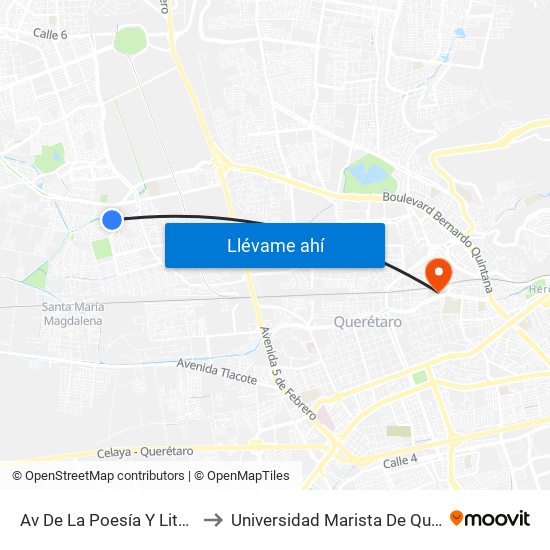 Av De La Poesía Y Literatura to Universidad Marista De Querétaro map