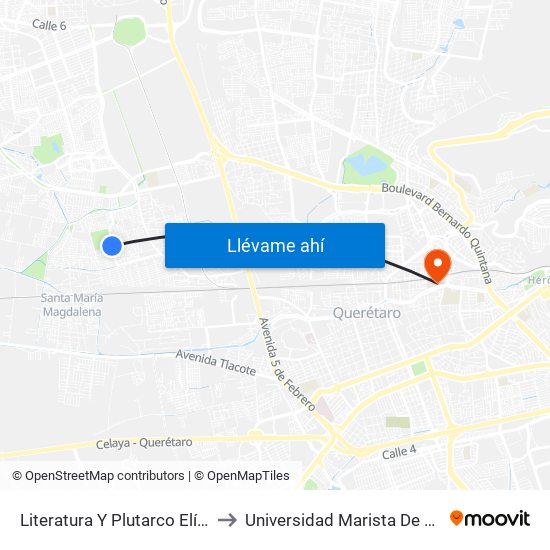 Literatura Y Plutarco Elías Calles to Universidad Marista De Querétaro map