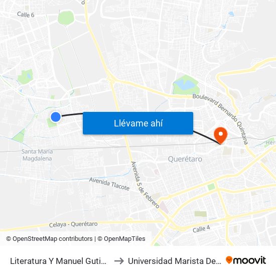 Literatura Y Manuel Gutiérrez Nájera to Universidad Marista De Querétaro map