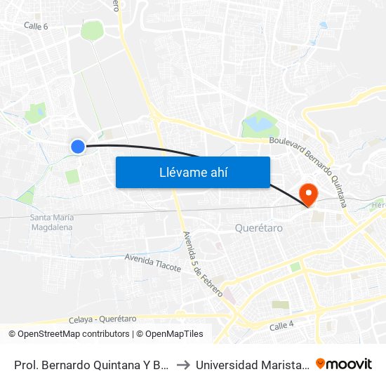 Prol. Bernardo Quintana Y Bosques De Oyamel to Universidad Marista De Querétaro map