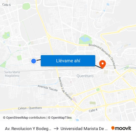 Av. Revolucion Y Bodega Aurrera to Universidad Marista De Querétaro map