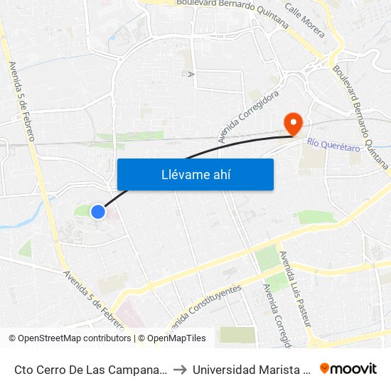 Cto Cerro De Las Campanas Y Justo Sierra to Universidad Marista De Querétaro map