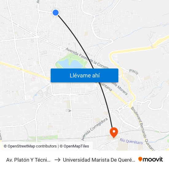 Av. Platón Y Técnicos to Universidad Marista De Querétaro map