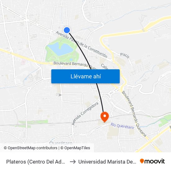 Plateros (Centro Del Adulto Mayor) to Universidad Marista De Querétaro map