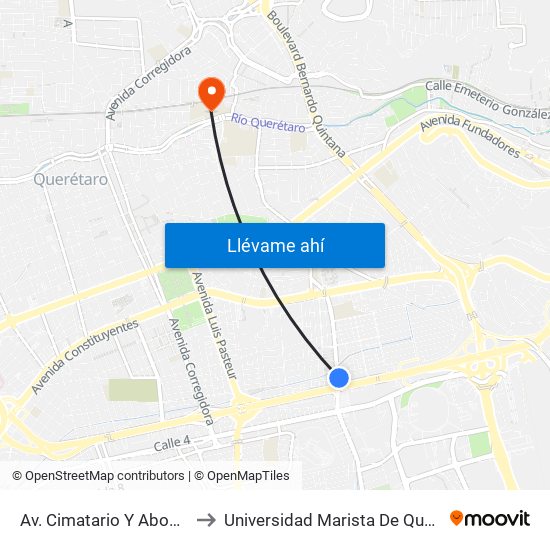 Av. Cimatario Y Abogados to Universidad Marista De Querétaro map