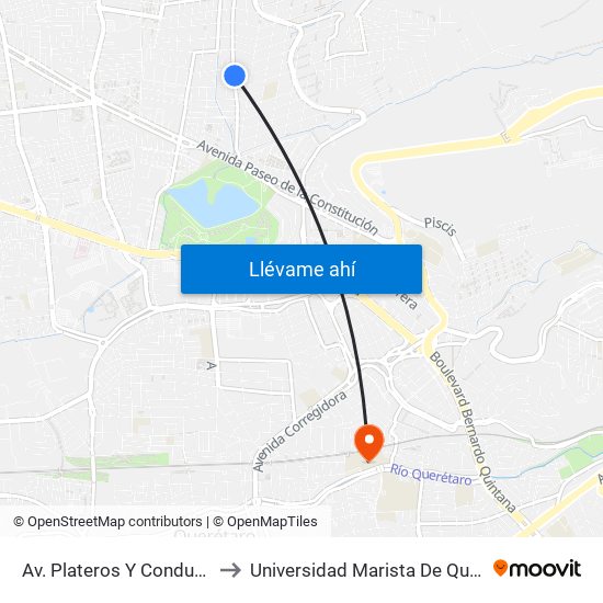 Av. Plateros Y Conductores to Universidad Marista De Querétaro map