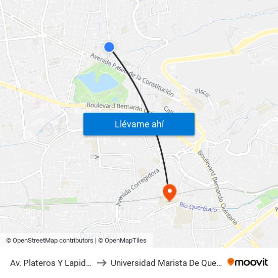 Av. Plateros Y Lapidarios to Universidad Marista De Querétaro map