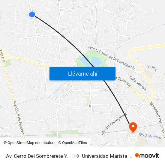 Av. Cerro Del Sombrerete Y Calle Punta Real to Universidad Marista De Querétaro map