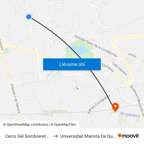 Cerro Del Sombrerete Y Paz to Universidad Marista De Querétaro map