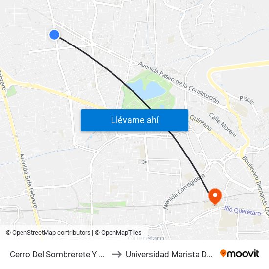 Cerro Del Sombrerete Y Nochebuena to Universidad Marista De Querétaro map