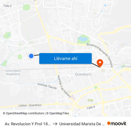 Av. Revolucion Y Prol 18 De Marzo to Universidad Marista De Querétaro map