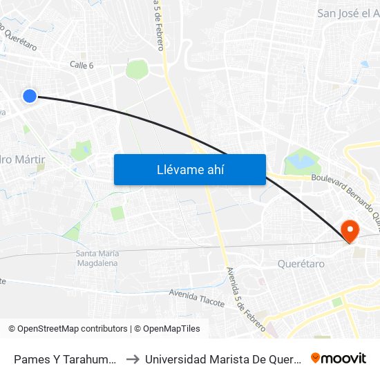 Pames Y Tarahumaras to Universidad Marista De Querétaro map