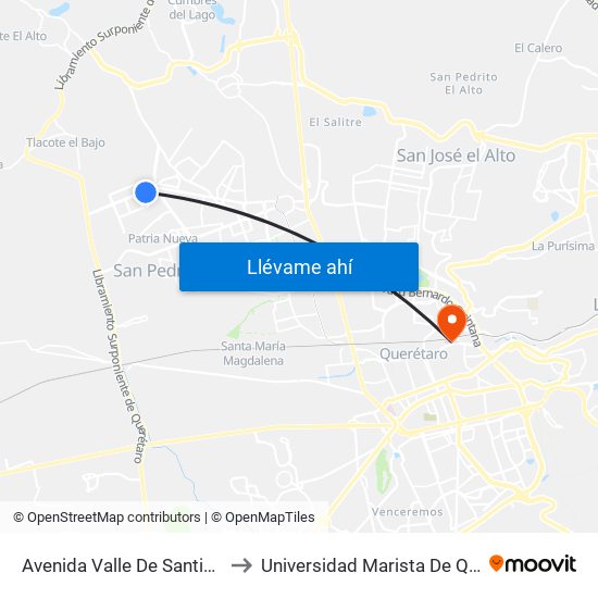 Avenida Valle De Santiago, 102 to Universidad Marista De Querétaro map