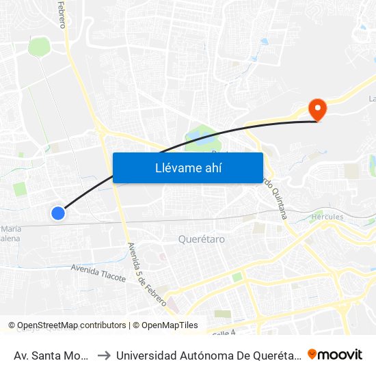 Av. Santa Monica Y Gota to Universidad Autónoma De Querétaro Campus Aeropuerto map