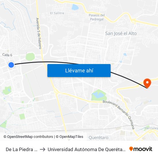 De La Piedra Y De Jade to Universidad Autónoma De Querétaro Campus Aeropuerto map