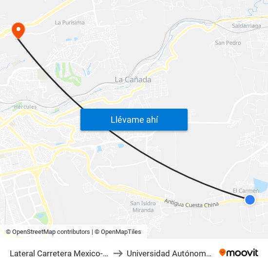 Lateral Carretera Mexico-Queretaro Y Guadalupe Ramirez Alvarez to Universidad Autónoma De Querétaro Campus Aeropuerto map