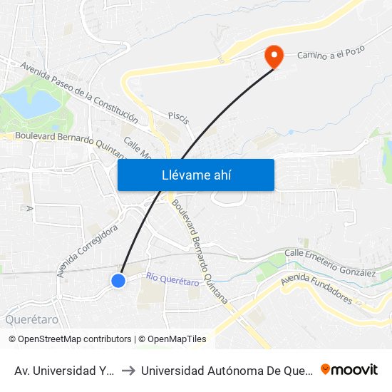 Av. Universidad Y Gutierrez Najera to Universidad Autónoma De Querétaro Campus Aeropuerto map