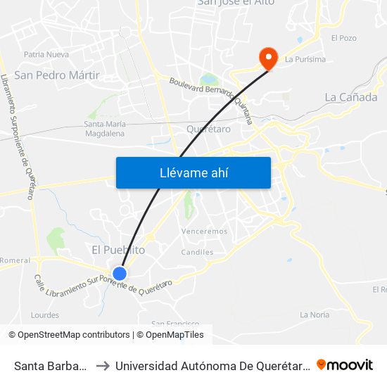 Santa Barbara Pte-Ote to Universidad Autónoma De Querétaro Campus Aeropuerto map